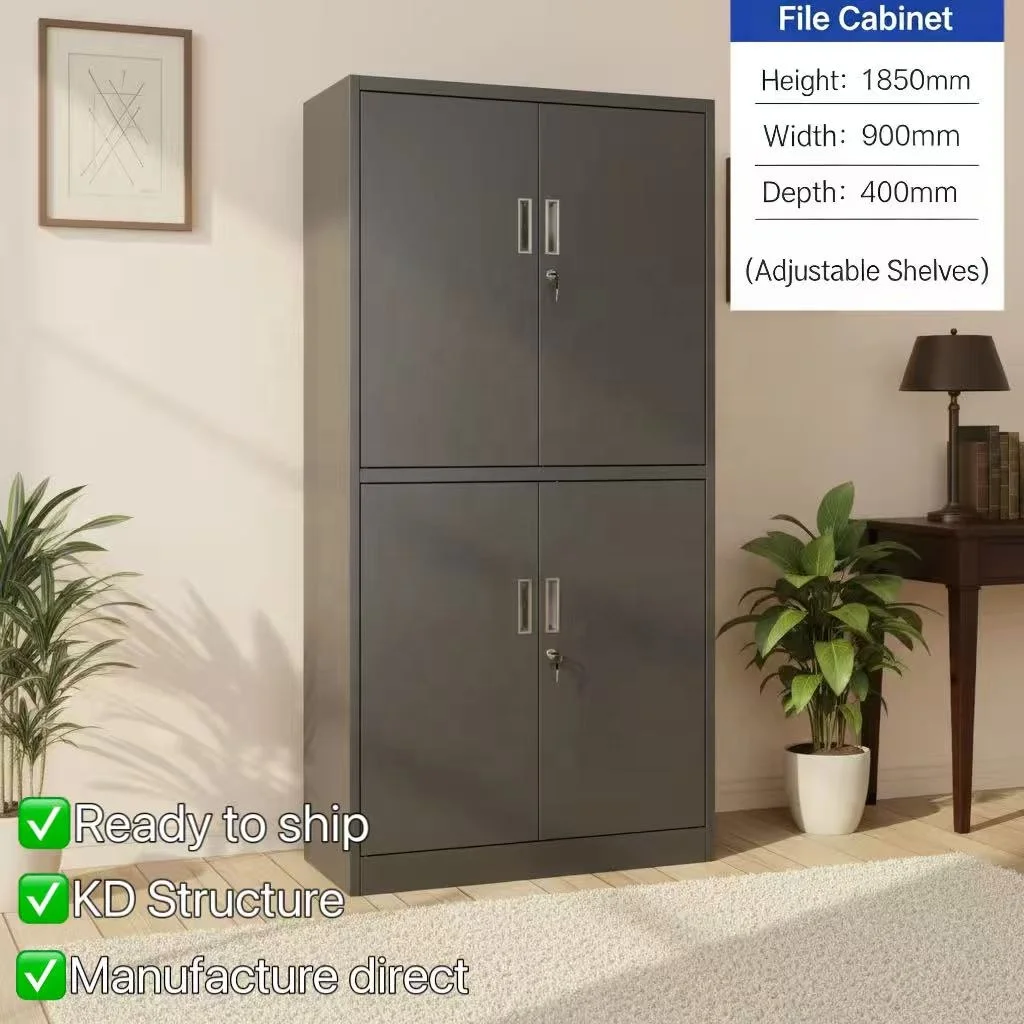 Modern Black Durable Large Capacity 4-Door Filing Cabinet With Lockable Design-School Office Library Hospital Use