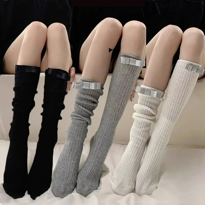 Lolita JK Cosplay Bas pour femmes, Chaussettes à nœud doux pour filles, Style japonais, Mignon, Haute qualité, Coton, Solide, Document, sulf, Bonneterie