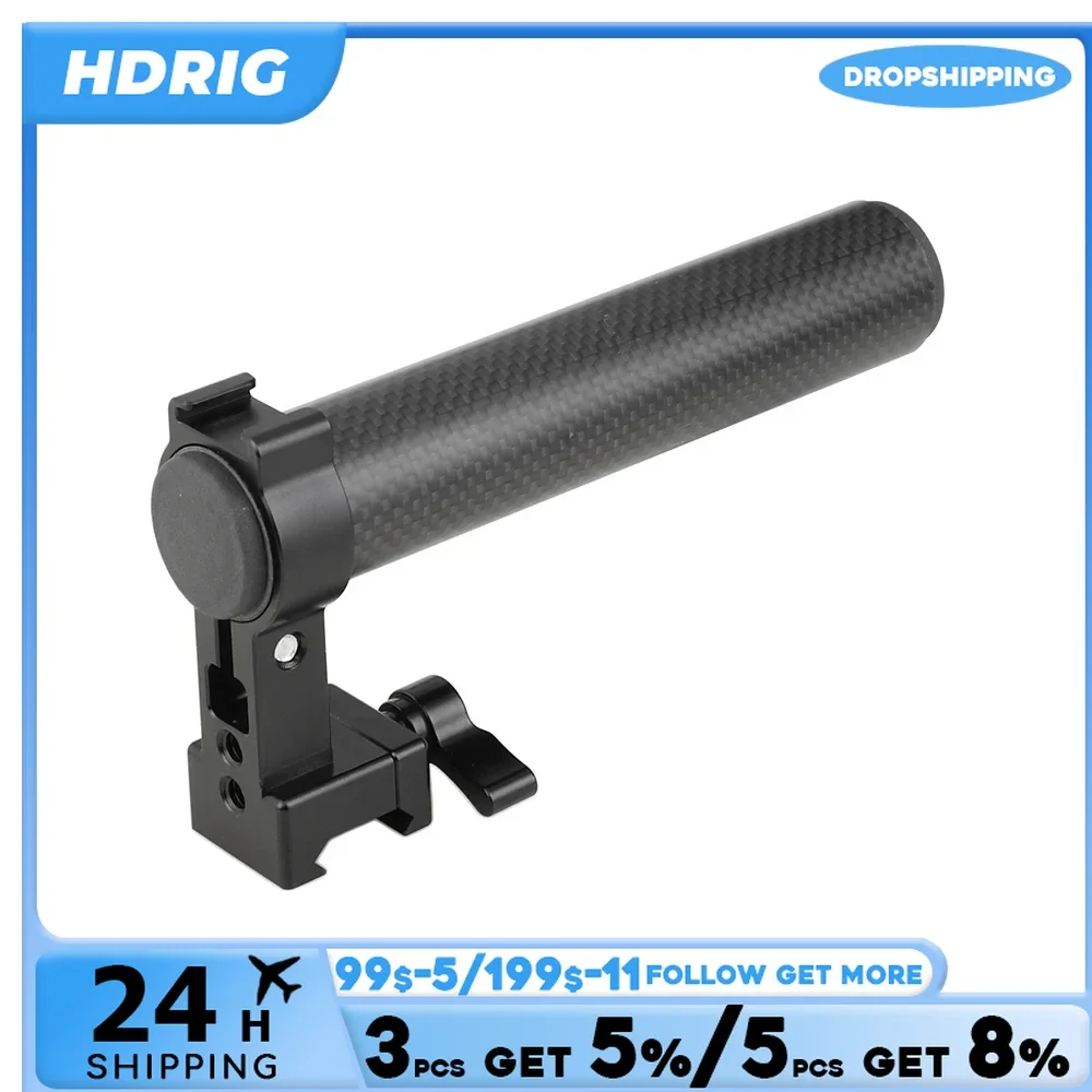 HDRIG Top Handle Grip (Carbon Fiber Construction) With Quick Release NATO Clamp & Shoe Mount For DSLR Camera Cage Kit