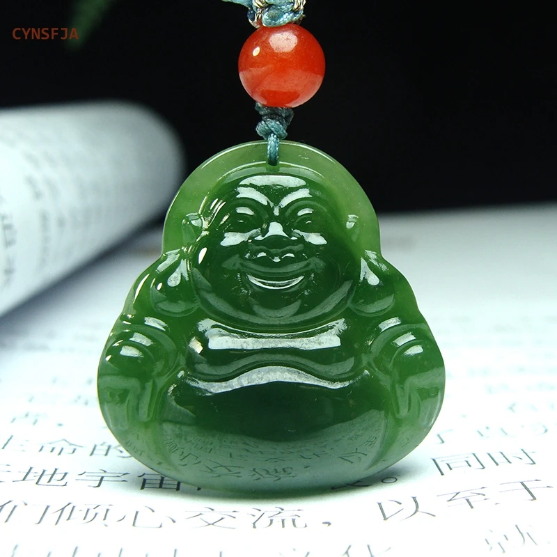 

CYNSFJA Real Rare Certified Natural Hetian Jasper Nephrite Amulets Buddha Green Jade Pendant Hand Carved High Quality Bless Gift