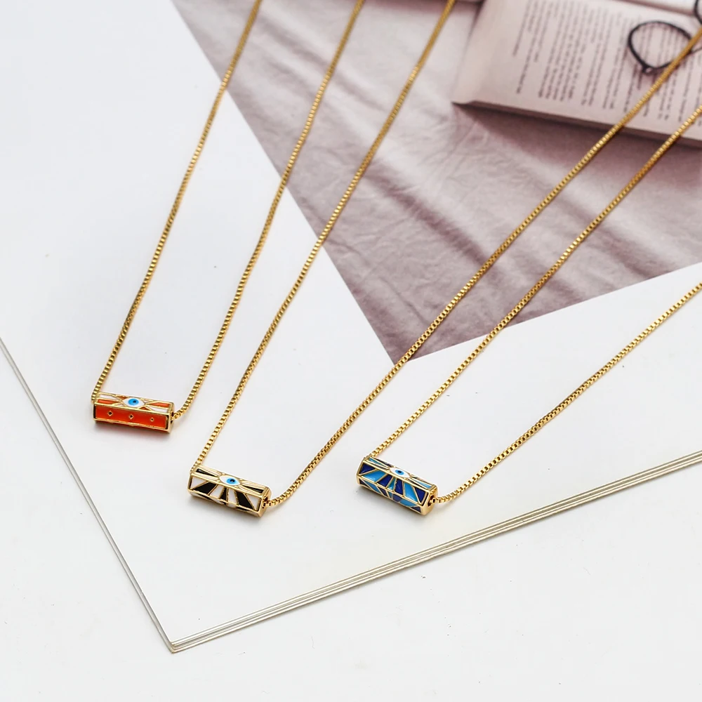 Lucky Eye Drip Oil Colorful Evil Eye Pendant Necklace Dainty Chain Enamel Necklace for Women Girls Men Fashion Jewelry BT528