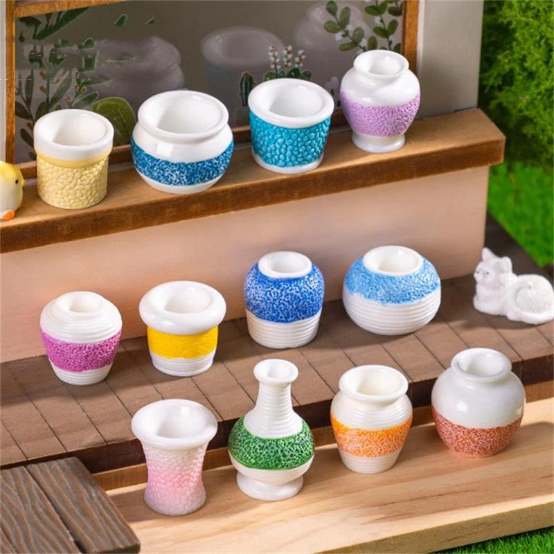 5-delig schattig poppenhuis miniatuur speelgoed kleurrijk patroon vaas model thuis doe-het-zelf decor kinderen spelen speelgoed micro landschap ornamenten geschenken