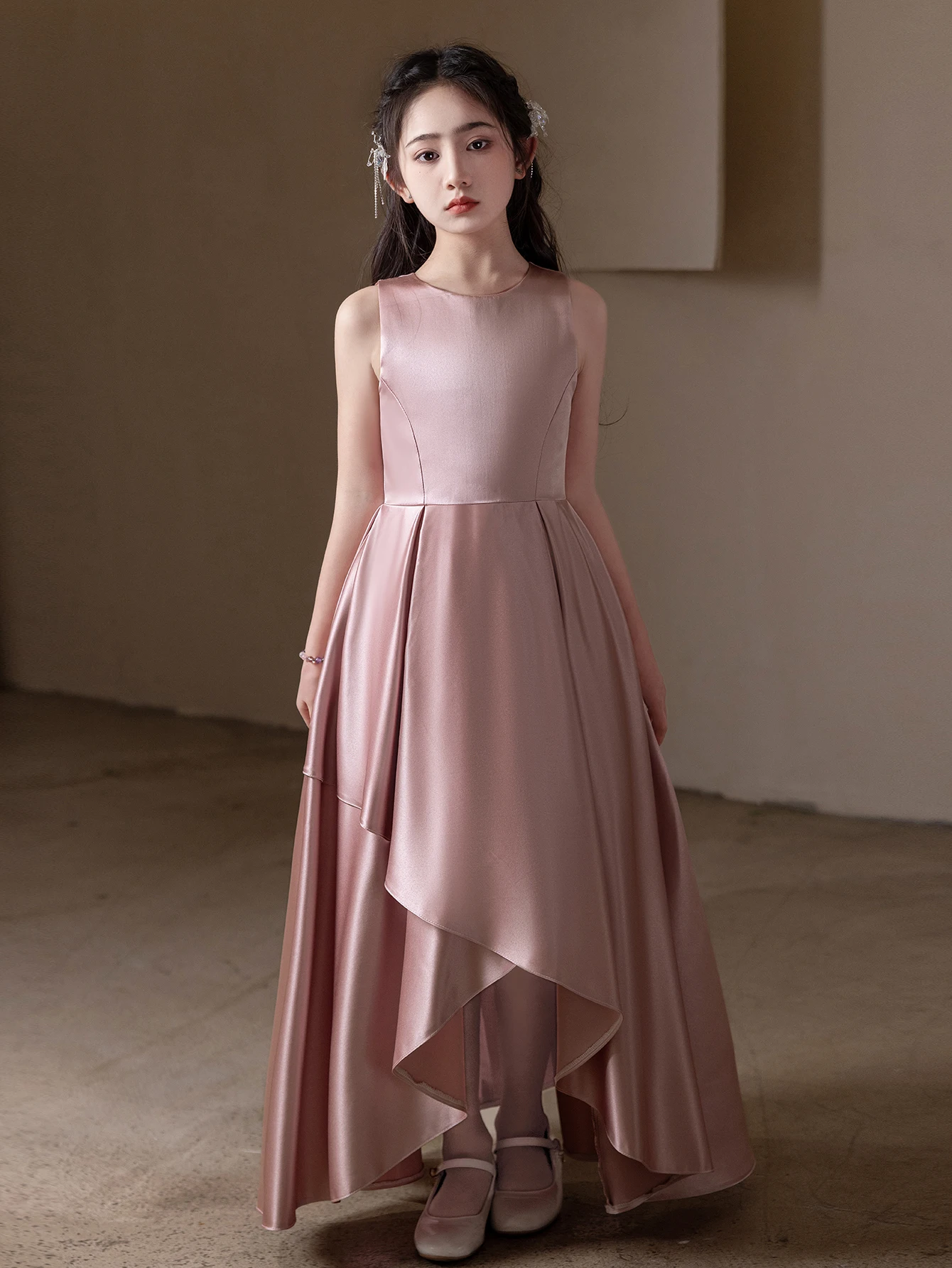 

Girl Costume High-end Evening Dress Dusty Pink Color Birthday Party Elegant Wedding Gown Bridesmaid Dresses
