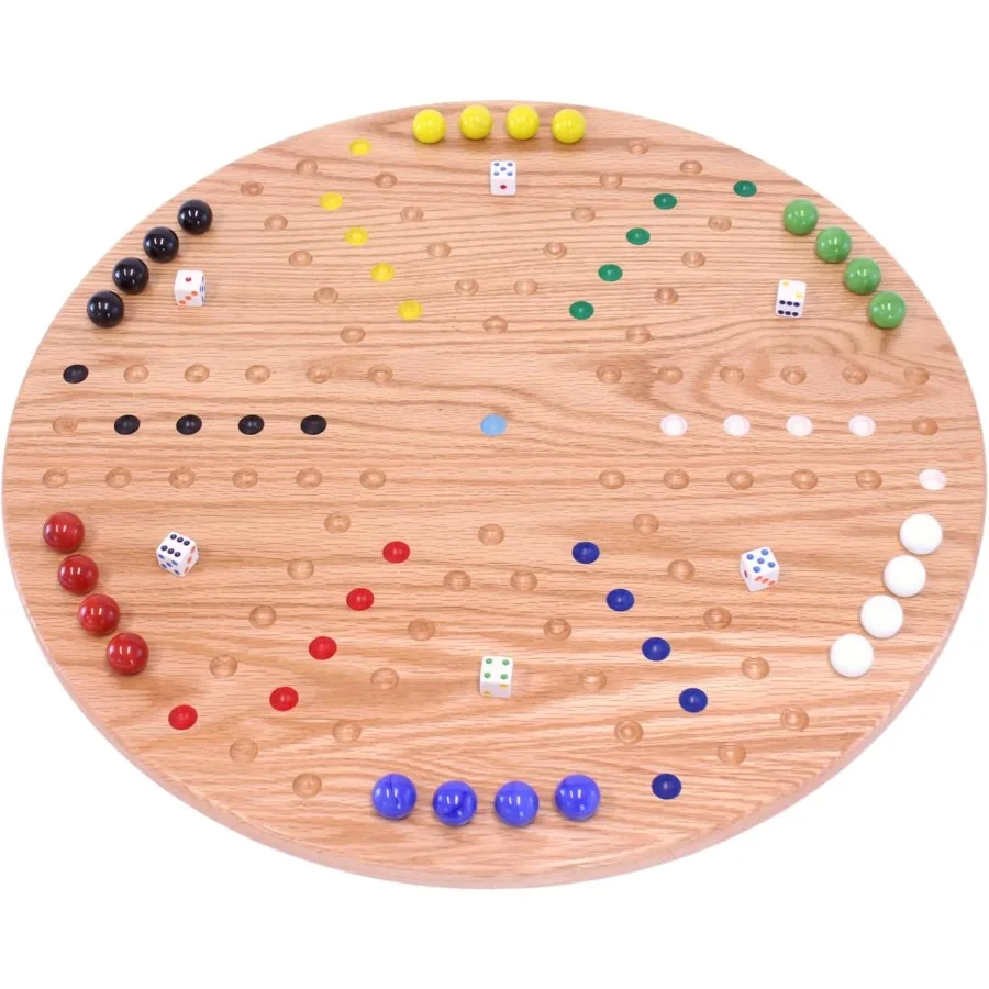 

AmishToyBox.com Wahoo Marble Game Board Set - Round 22 Wide Marbles Game - Solid Oak Wood - Double-Sided - with Large 22mm Marb