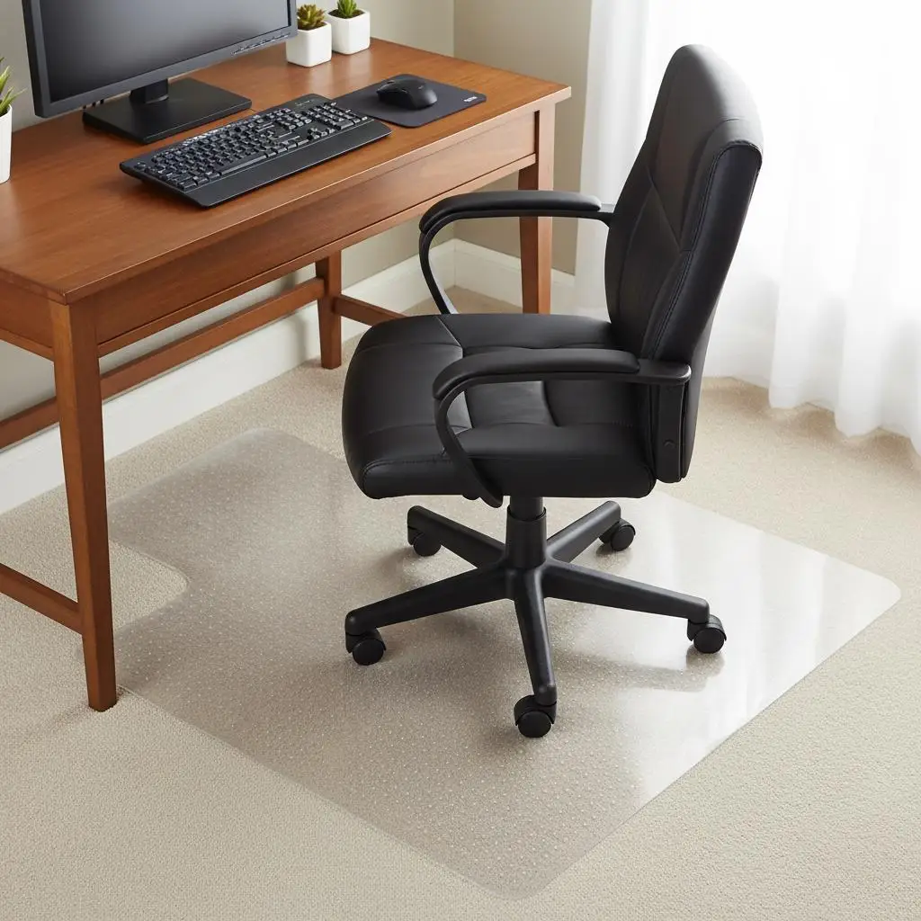 

Защитный коврик для пола 36 x 48 дюймов для домашнего офиса, компьютерной комнаты, рабочего места, с шипованной основой, для низковорсовых ковров, прозрачный, P-образный