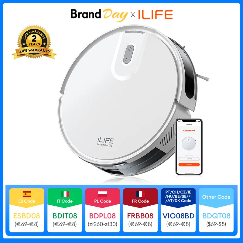 Aspirateur robot ILIFE V20, aspiration 5000Pa, navigation intelligente SOF LiDAR, contrôle par application, nettoyage personnalisable, auto-chargeant