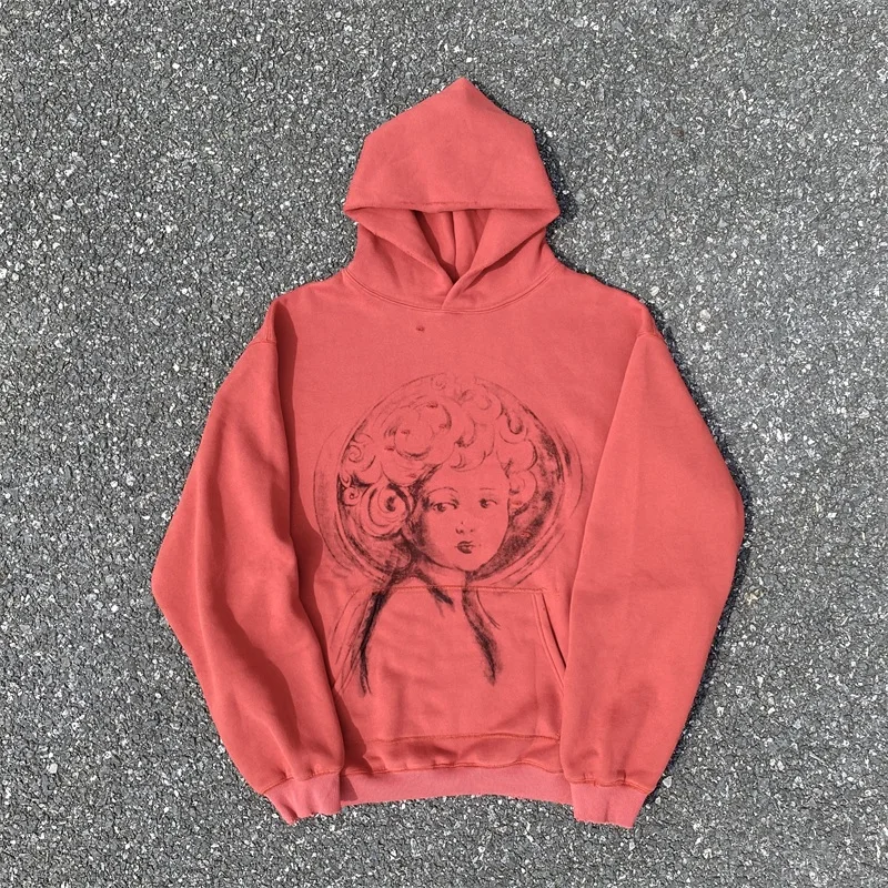 

Vintage Washed Saint Michael Hoodies For Men Women 1:1 Best Quality Graffiti Hand Drawn Oversized Hooded Pullovers