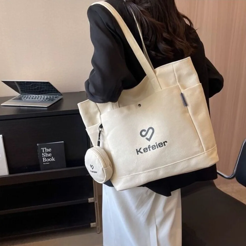 

Korean Style Canvas Underarm Tote Bag with Small Wallet Versatile Women's Shoulder Bag Casual Large Capacity Student Handbag