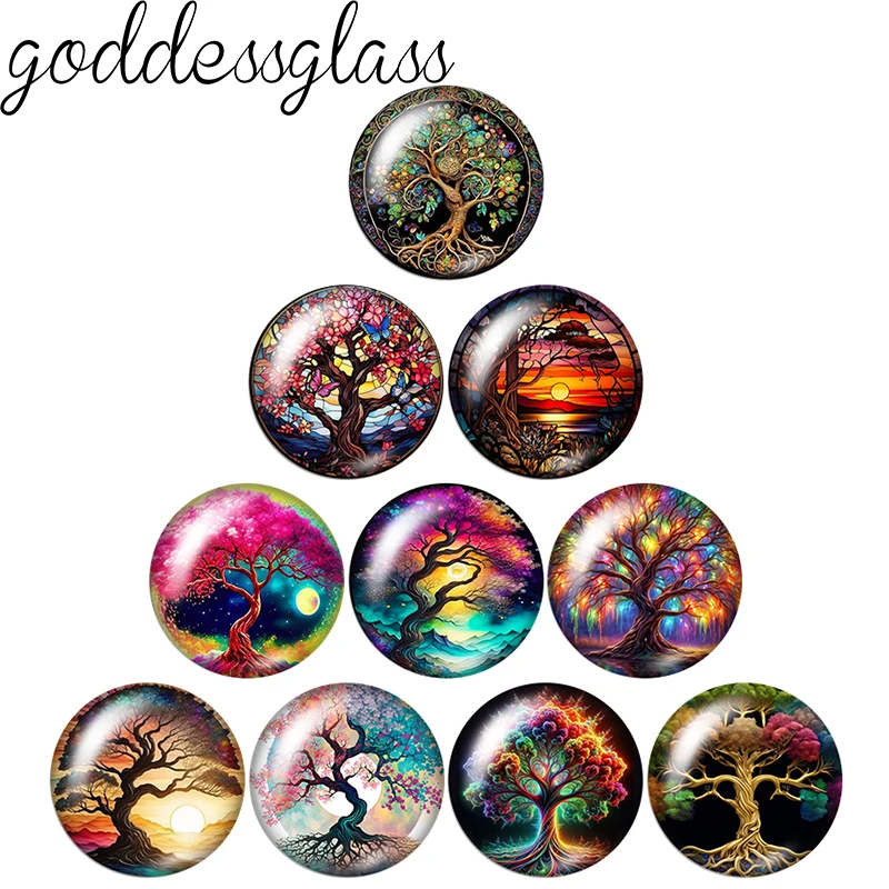 The Tree of Life Colorful tree 12mm/18mm/20mm/25mm Round glass cabochon flat back Making findings for custom DIY bracelets