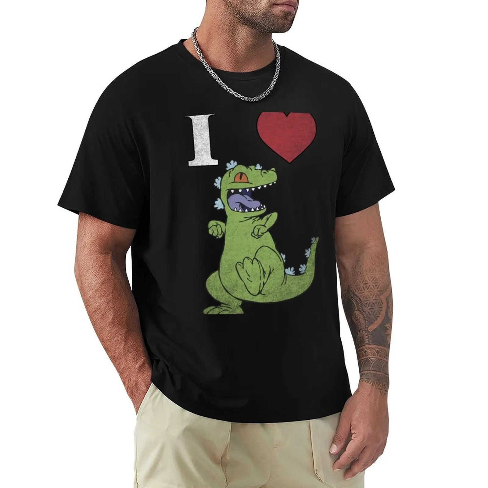 

Rugrats I Love Reptar Distressed Heart Poster T-Shirt vintage graphic tee tops plus sizes black t-shirts for men