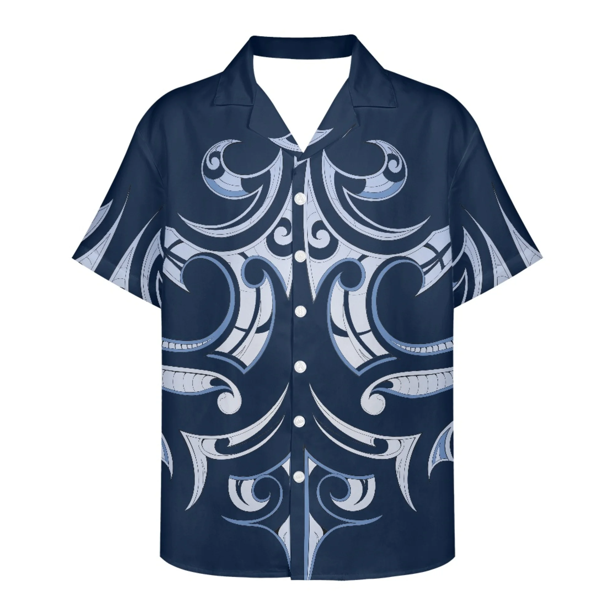 Spring/Summer Single Breasted Shirt Lapel Short Sleeve Men Turtle Print Polynesian Traditional Tribal V-Neck Fashion Everyday