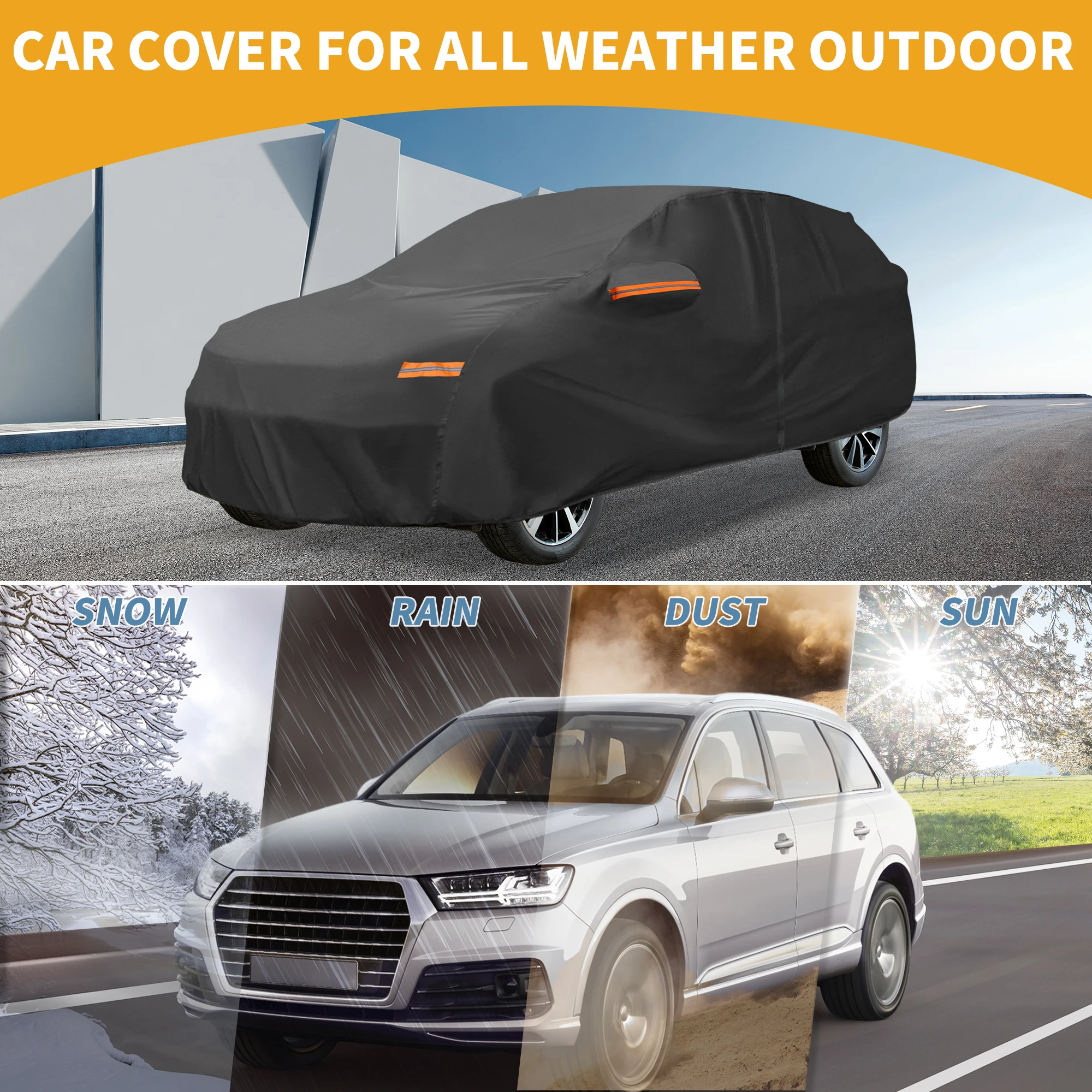 UXCELL Car Cover Waterproof All Weather Protection Full Exterior Cover for Ford for Mustang Mach E 190T-PU w/ Reflective Strips