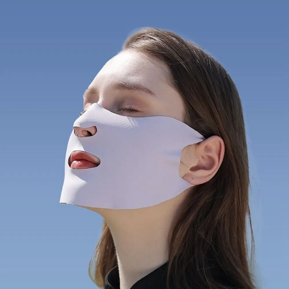 Para mulheres lenços de rosto verão lenço de seda cor sólida anti-uv rosto capa de seda gelo lenço protetor solar máscara protetor solar véu