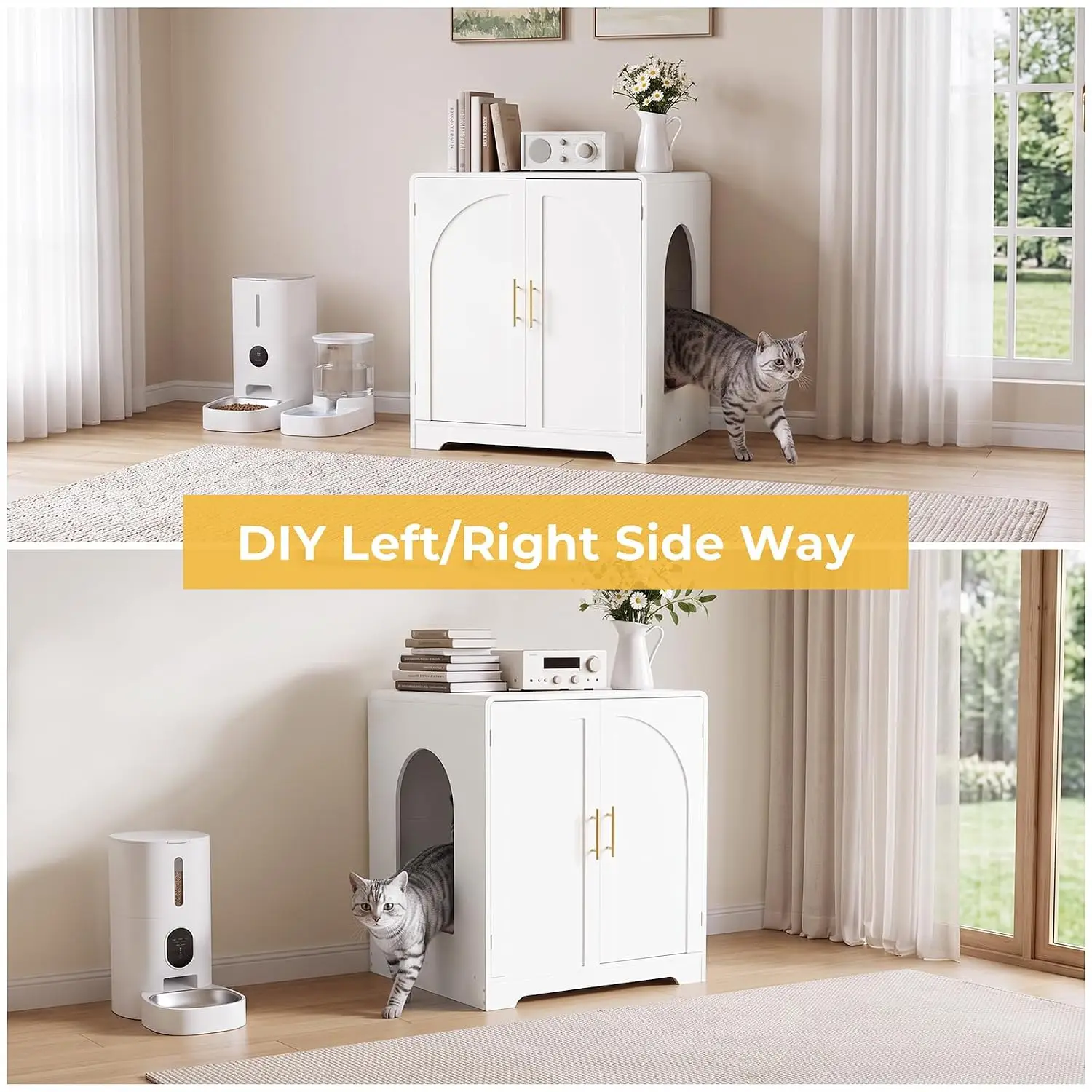 Tall Cat Litter Box Cabinet Enclosure, White