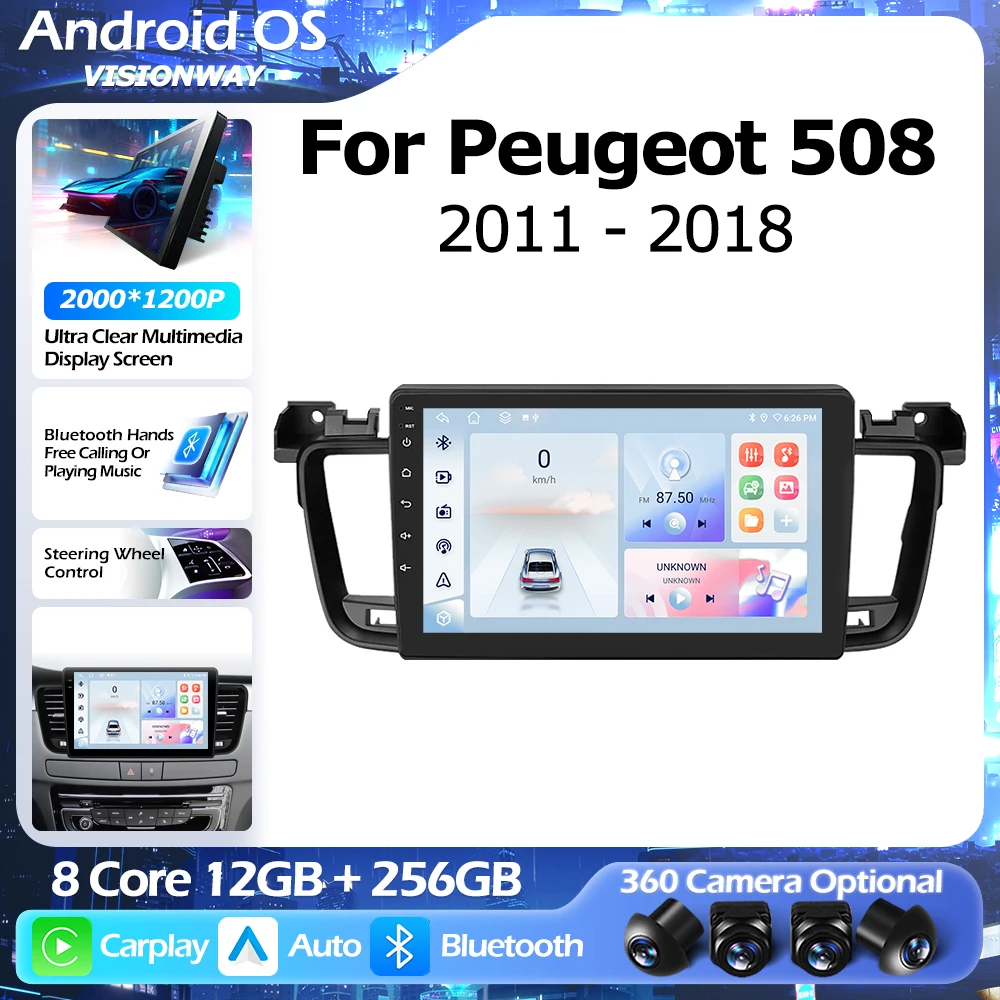 

Wireless CarPlay For Peugeot 508 2011-2018 Android 16 GPS Navigation Multimedia Player Auto WIFI Cooling Fan QLED 2000*1200P DSP