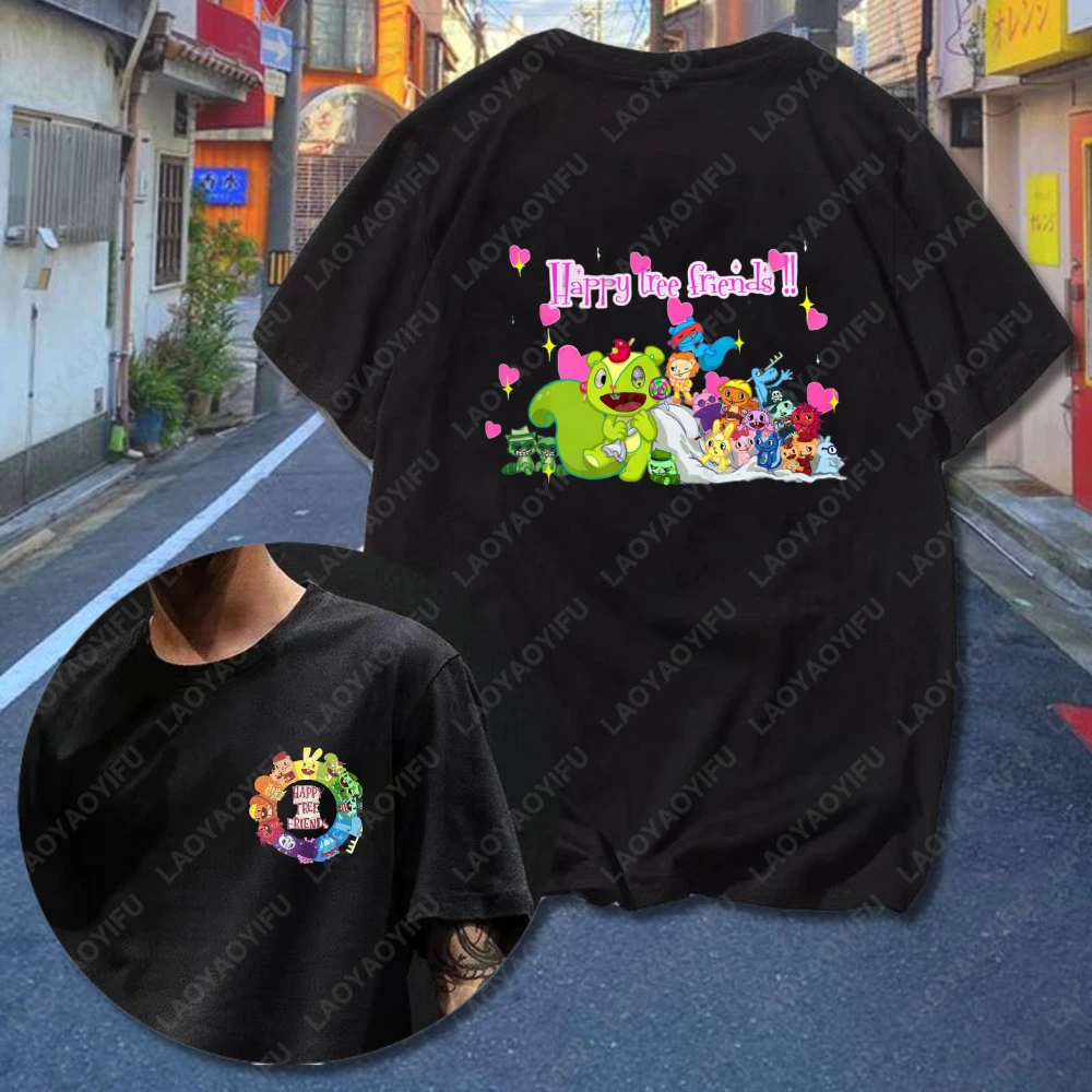 

Funny Happy Tree Friends Print Unisex Cotton T-Shirt Fashion Cartoon Characters Graphic T shirts For Men Women Top
