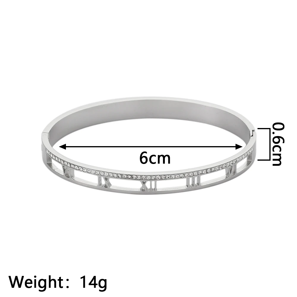 Fashion Jewelry Bangle Bracelets Roman Numerals Crystal Rhinestone Pave Stainless Steel Opening Bangle For Women Accessories