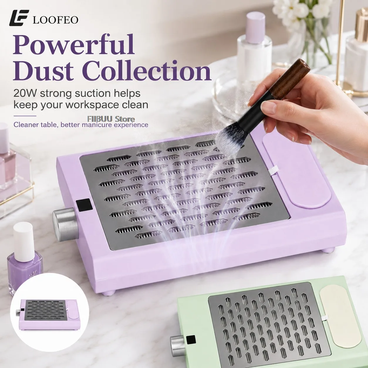 Nail Dust Collector with Built-In 7500mAh Battery Manicure Vacuum Dust Extractor Machine Large Metal Suction for Nail File Dust