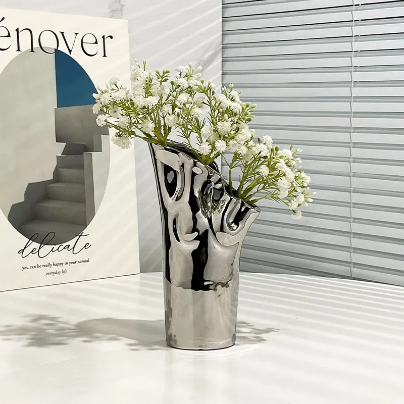 North Europe high-grade silver ceramic vases home flower arrangement living room modern creative small fresh home decorations