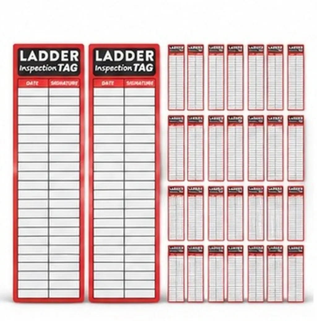 50Pcs Step Ladder Safety Tags Red Vinyl Inspection Stickers Self Adhesive Waterproof for Industrial Maintenance Daily Weekly