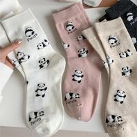 5pairs Fashion Cute Cartoon Panda Socks for Women Kawaii Panda Print Middle Tube Socks Autumn and Winter Breathable Cotton Socks