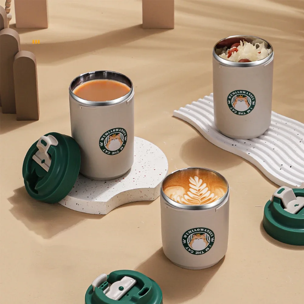 380/480ML Stainless Steel Coffee Mug Double Layer Cup with Lid Water CupCartoon Mug Gift Temperature Portable Vacuum Flasks Cup