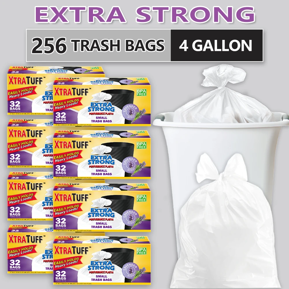 

Xtratuff Small Twist Tie Trash Bags 4 Gallon Trash Bag 256 Count Garbage Bags BPA FREE White Strong Rubbish Bag for Home Office