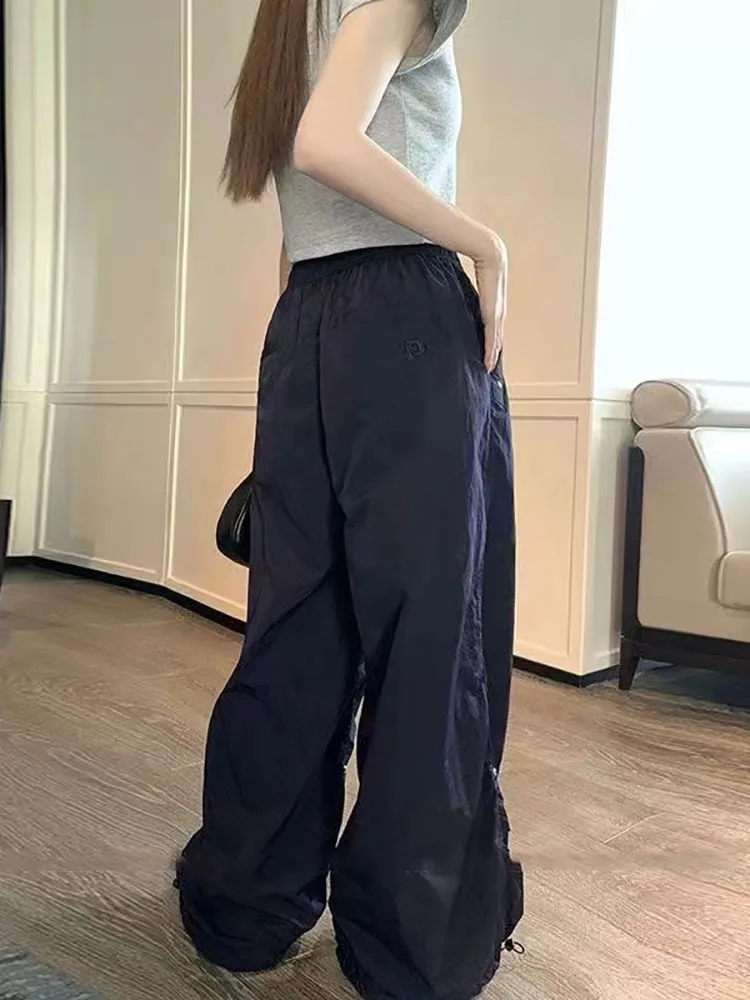 Y2K Oversized Parachute Pants Women Vintage Casual Loose Wide Leg Pleated Cargo Pant Summer Streetwear Overalls Joggers Trousers