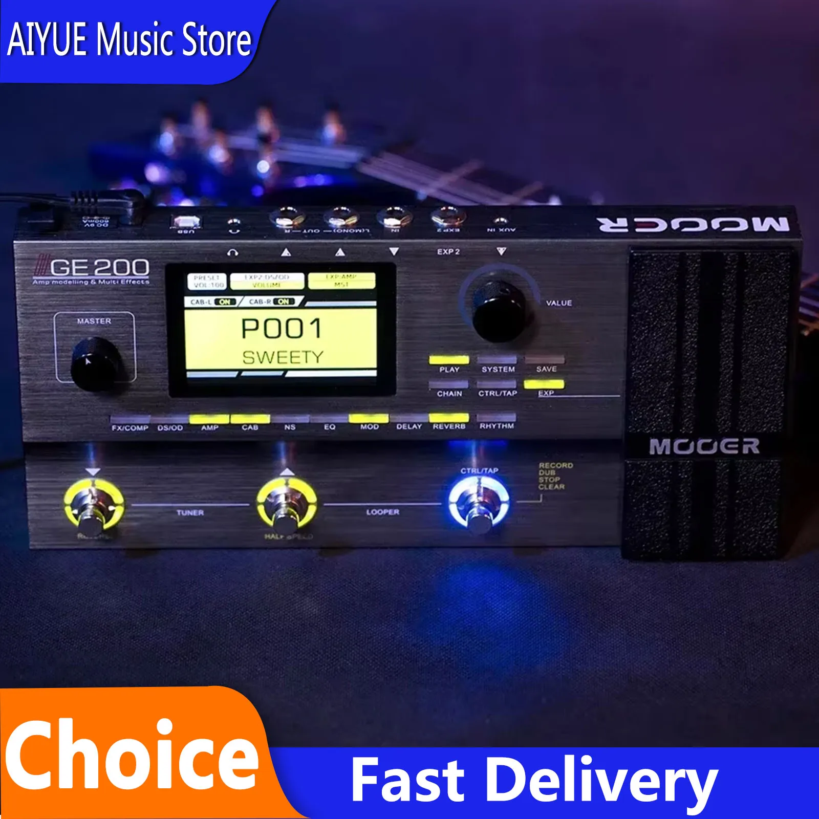 MOOER GE200 Electric Guitar Effects Pedal Multi-effects Amp Modelling Pedal Processor 55 AMP Models 9 Effect Modules 52s Loopers