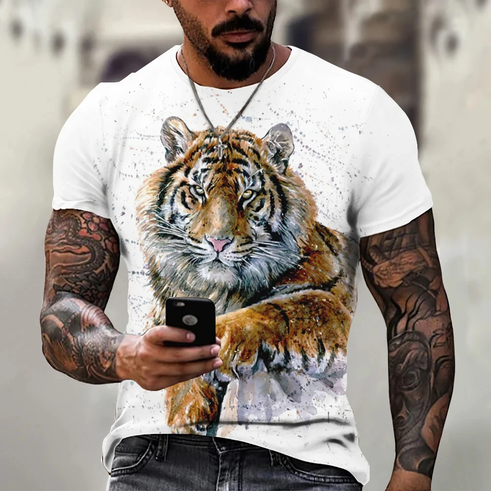Tiger Fighting Animal Beast Fierce Lion Leopard Print 3D T-Shirt Men's Short Sleeve Tops Oversized Shirt Men O-Neck Fashion Tees