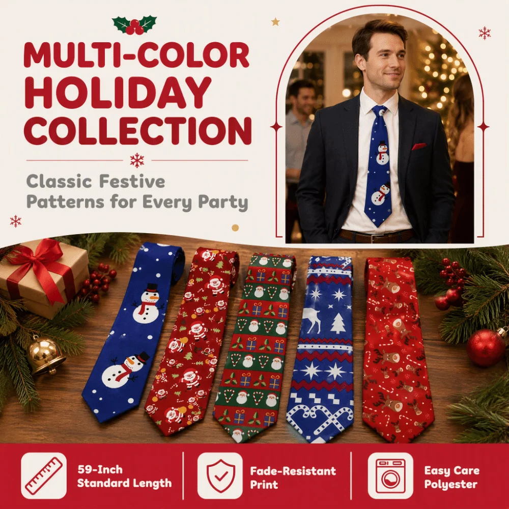 Creative Santa Claus Christmas Necktie Gift Snowflakes Xmas Shirt Tie Candy Cane Christmas Tree Man Necktie Christmas