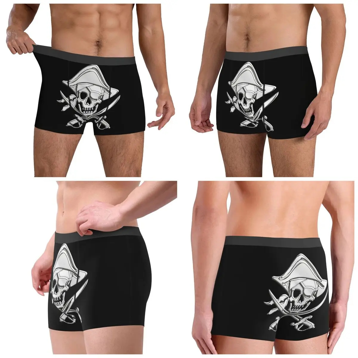 Boxer Underpants Shorts Chrome Nautical Pirate Crossbones Panties Male Ventilate Underwear for Homme Man Boyfriend Gifts