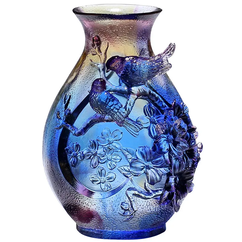 Blue Dewaxed glaze glass vase luxury style festival gift tabletop decoration