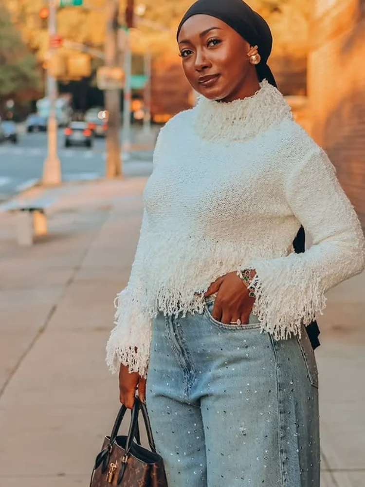 

Модный лоскутный пуловер с кисточками, женский повседневный пуловер с круглым вырезом и длинными рукавами, свободные теплые пуловеры, женский повседневный уличный свитер