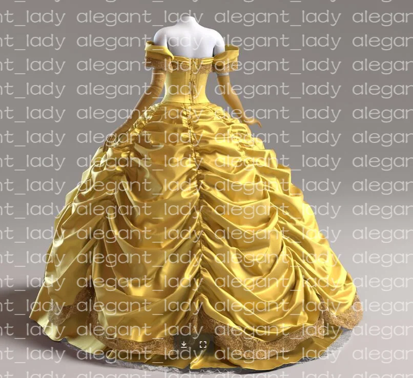 Bright Gold Princess Quinceanera Dresses Off Shoulder Pleated Puffy Skirt Belle Costume Lace-up Corset Gothic Prom Brithday Gown