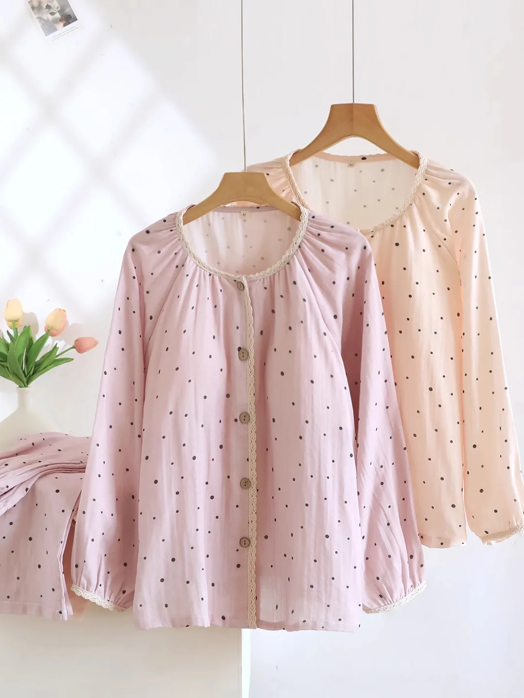 

Женская ночная рубашка из чистого хлопка с подкладкой на груди, весна-осень-лето, домашняя одежда, мягкая хлопковая марлевая ткань, длинный рукав, круглый вырез