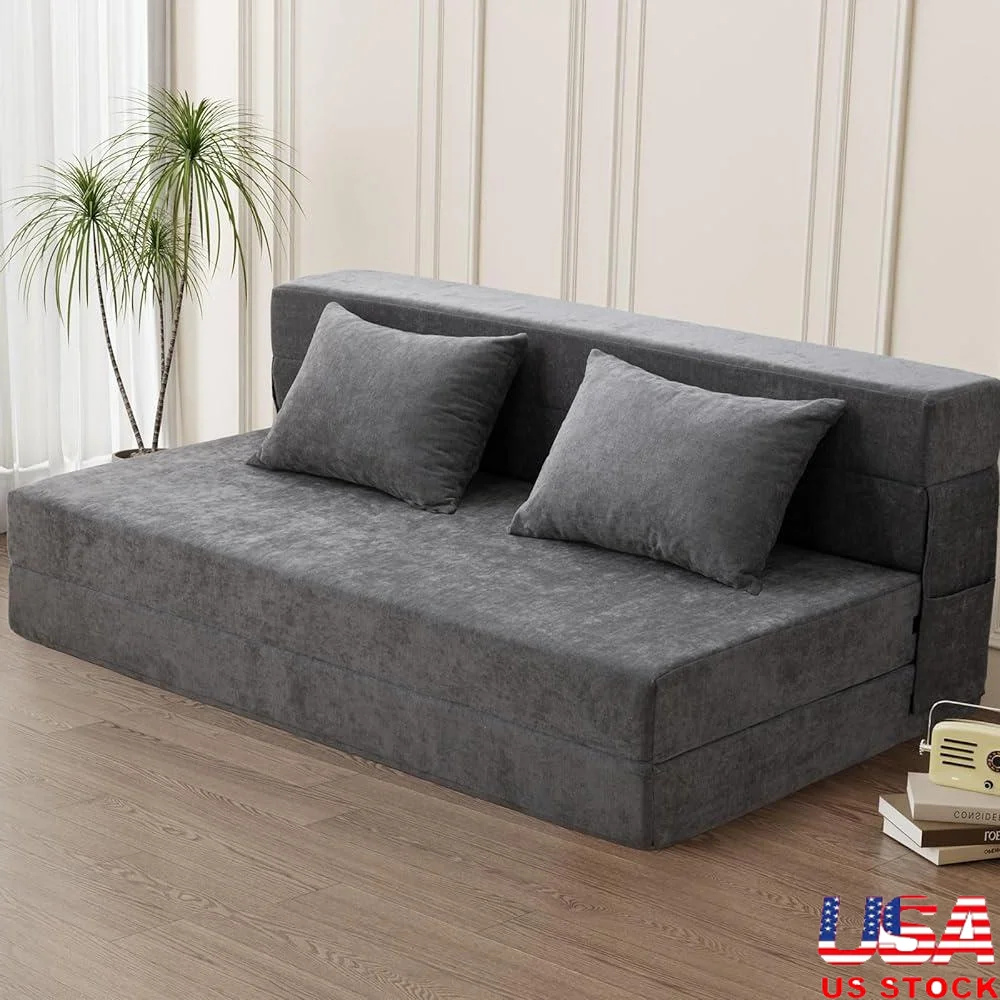 

Folding Sofa Bed Convertible Sleeper Chair Foam Floor Mattress Lazy Sofa with Pillow Living Room Home Office Guest Use