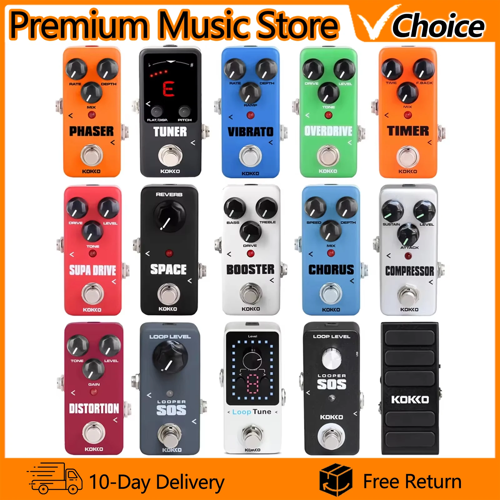 

KOKKO Electric Guitar Pedal Overdrive/Distortion/Chorus/Phase/Delay/Compressor/Wah Pedal/Pedal Tuner/Reverb Guitar Accessories