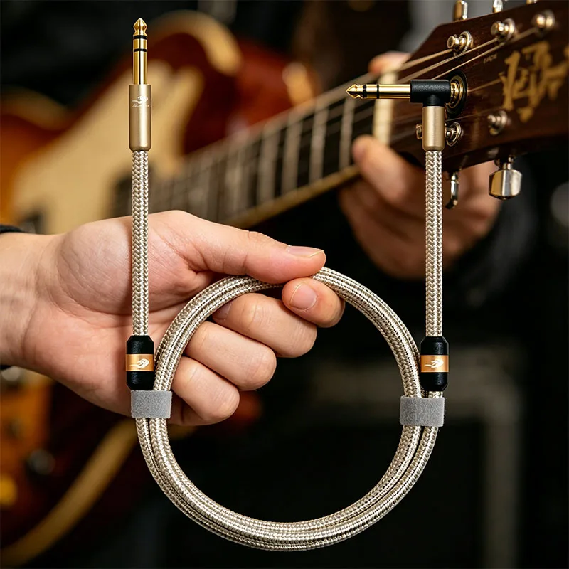

1/4 Inch TRS Instrument Cable Right-Angled to Straight 6.35mm Guitar Bass AMP Cord Stereo Audio Line for Keyboard Mixer Speaker