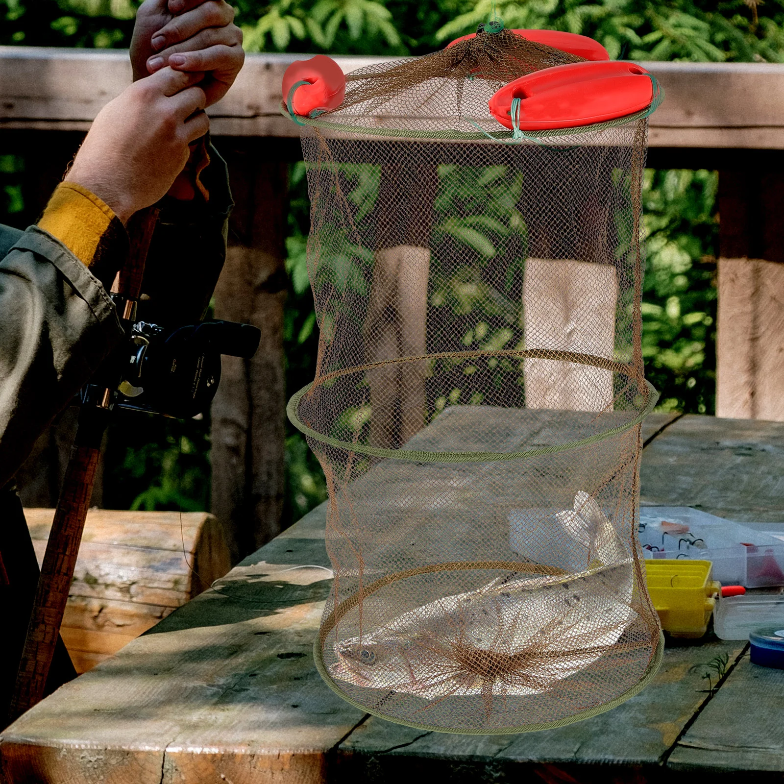 Fishing Basket Net Floating Nets Minnow for Angling Caught Fishnets Mesh Folding