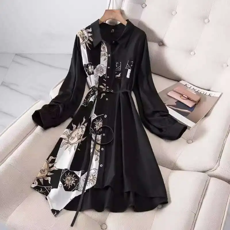

New Large Size Women's Clothing Thin Medium And Long Styles Dress Fat Little Sister Cover Meat Shirt Dress