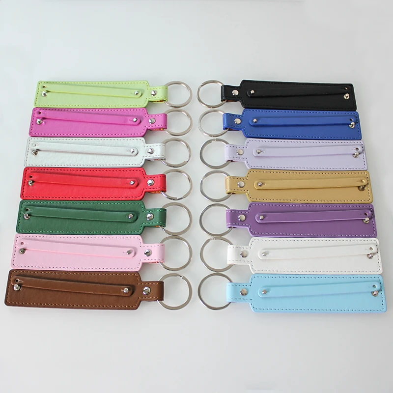 

50pc/lot PU Leather Keychain Keyrings with 8mm Slide Bar Key Holder Fit for 8mm DIY Slide Letters Jewelrys Making