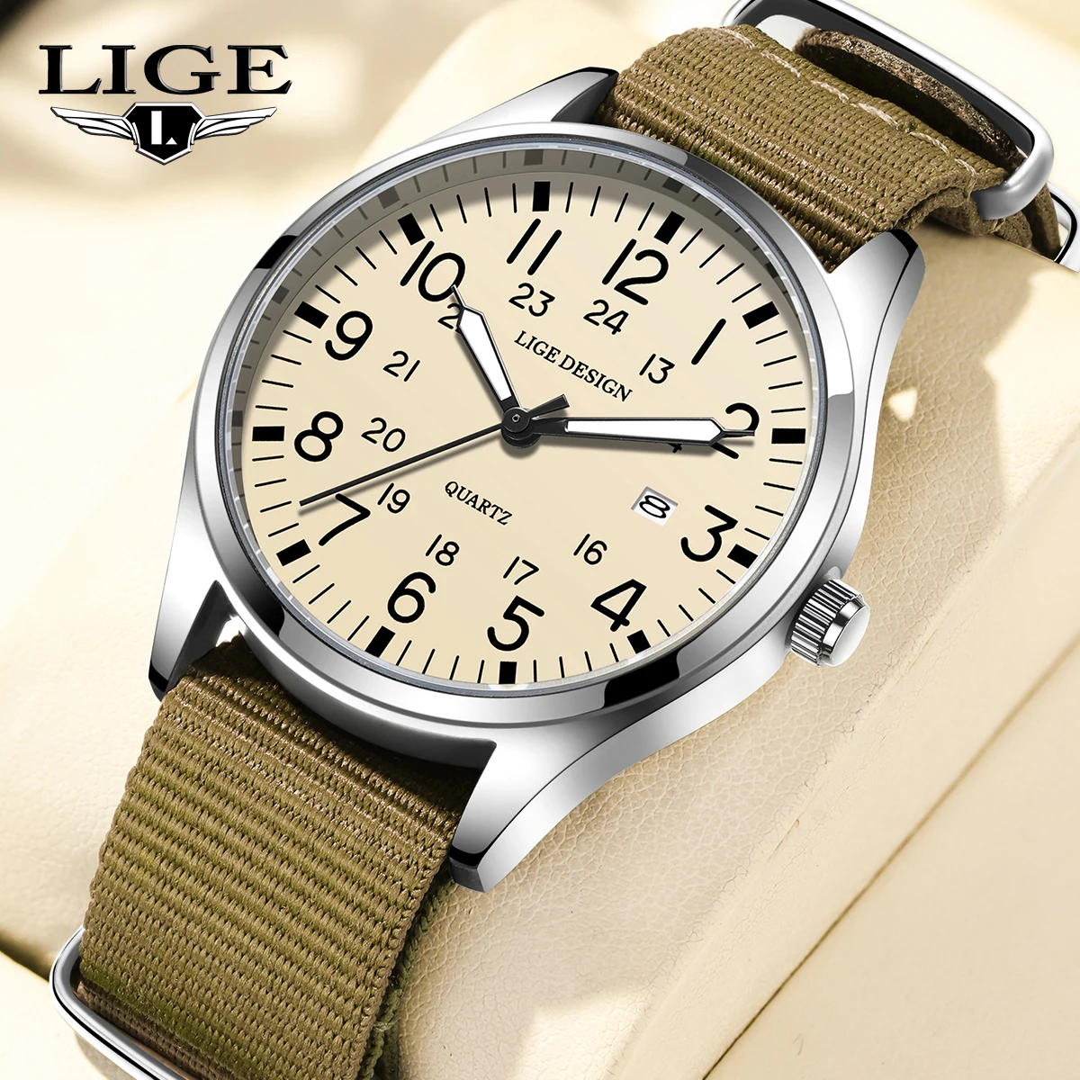 

LIGE mens wristwatch 2026 NEW Fashion Business Nylon male watch Calendar Luminous 12/24 quartz Casual Man watch reloj hommes+BOX