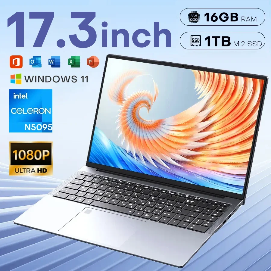 17.3 "ordinateur Portable intel Celeron N5095 16GB DDR4 1 to SSD Windows 11 empreinte digitale ordinateurs portables de bureau ordinateur Portable PC