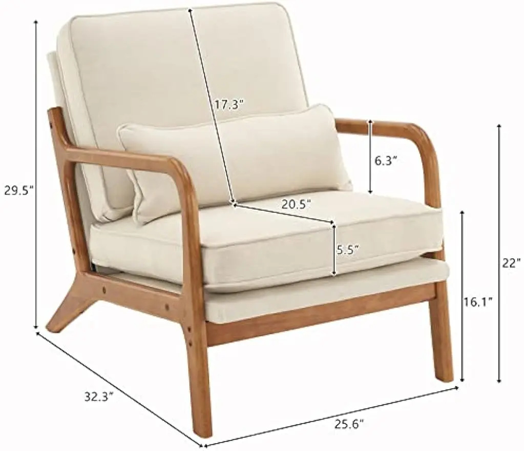 Karl home Accent Chair Mid-Century Modern Chair with Pillow Upholstered Lounge Arm Chair