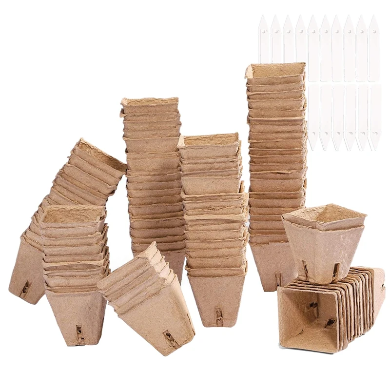 100 Pcs Seed Starter Pulp Pots Kit For Garden Seedling Tray Germination Seedling Trays 20 Plastic Plant Markers Included