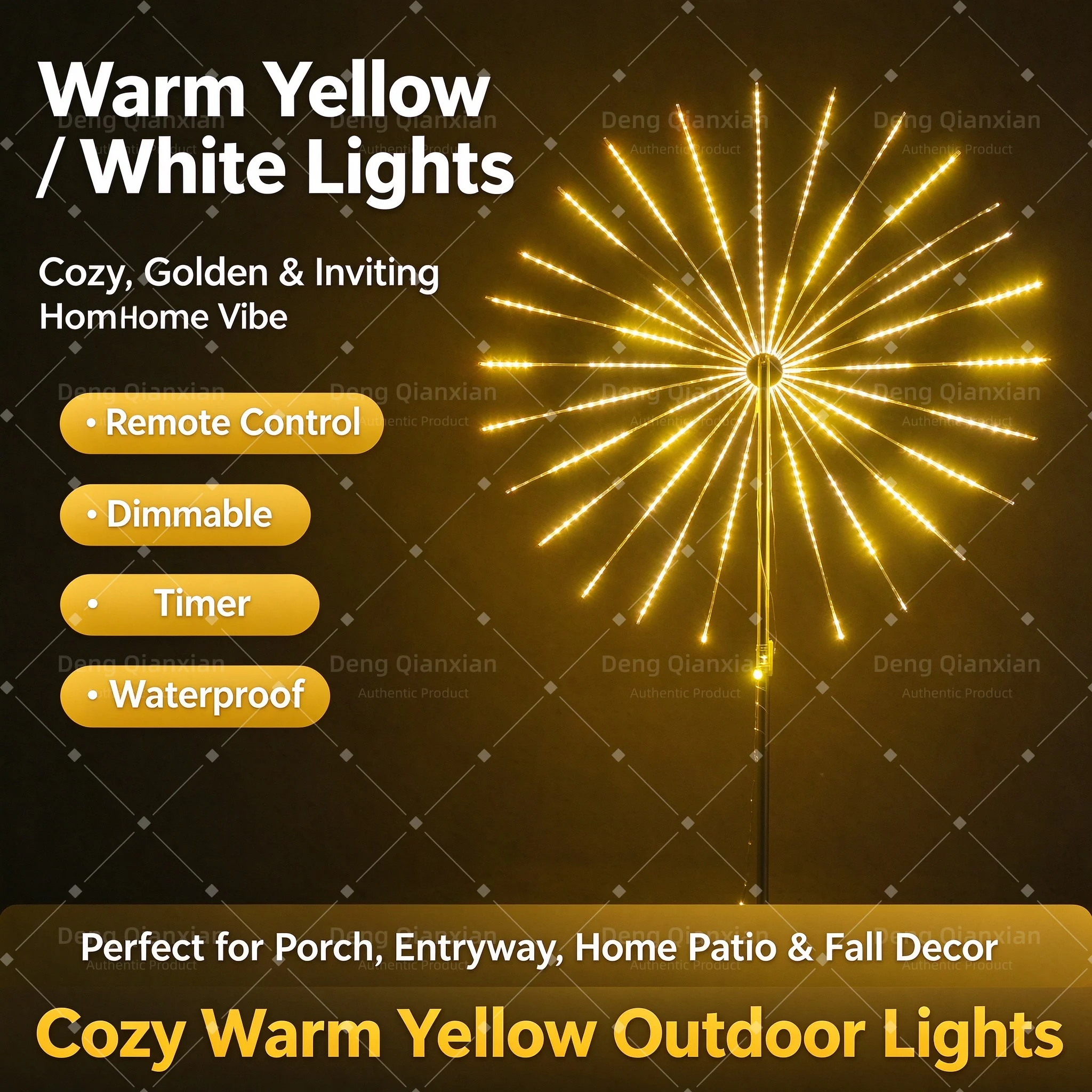 Courtyard Firework Lights RGB, Programmable Sound Activated Dancing, APP Control Waterproof Dual Speakers Outdoor String Lights