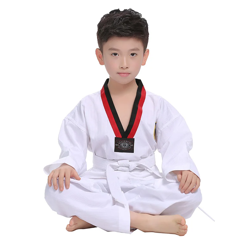 New Long Sleeve Gi Uniform TKD Costumes Clothing White Taekwondo Uniforms WTF Karate Judo Dobok Clothes Children Adult Unisex