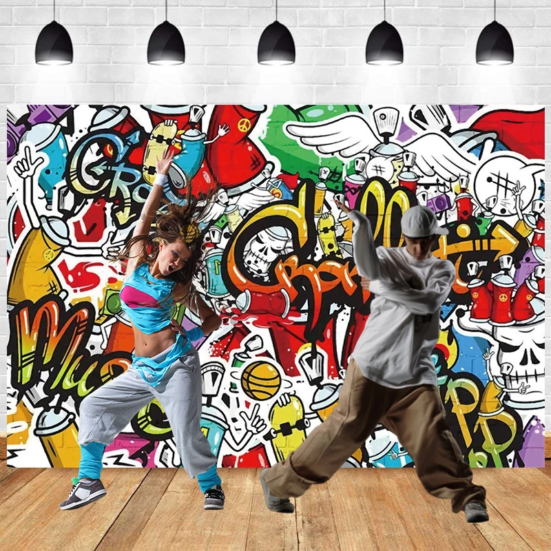 Graffiti Brick Wall Backdrop Street Hip Hop Music Dance Punk Rock Party Decorations Photogarphic Background for Kids Birthday