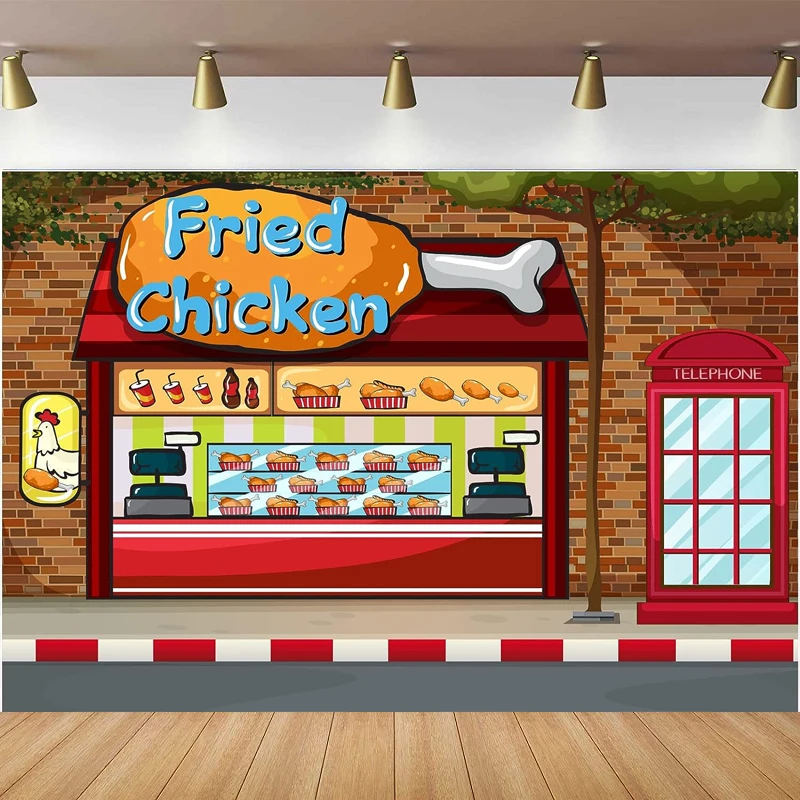 Fried Chicken Photography Backdrop Fast Food Restaurant Cashier Counter Background Banner Kids Birthday Party Decor Photo Shoot